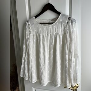 Romantic Floral Embroidered Boho Peasant Blouse - Ivory